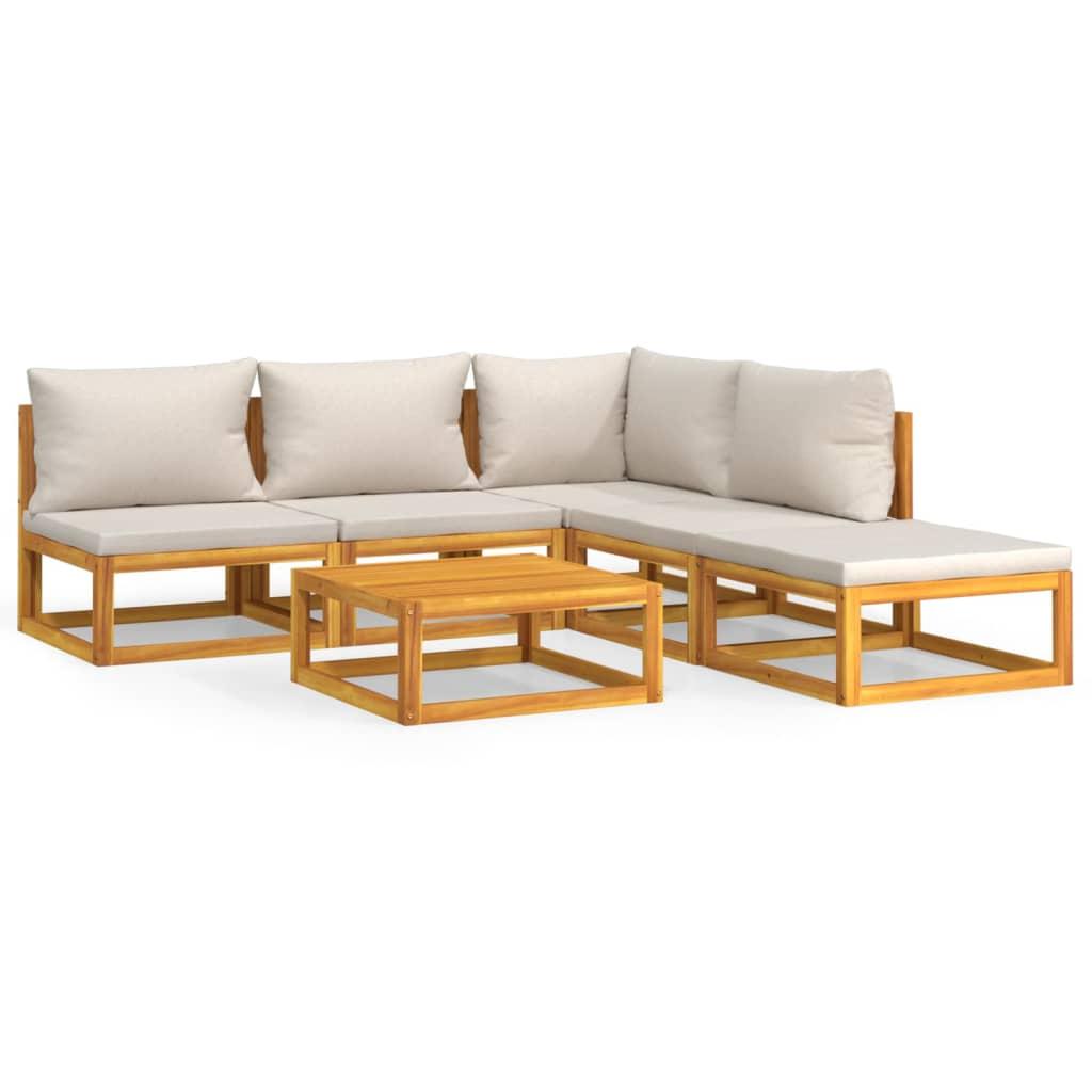 6 Piece Garden Lounge Set with Light Grey Cushions Solid Wood
