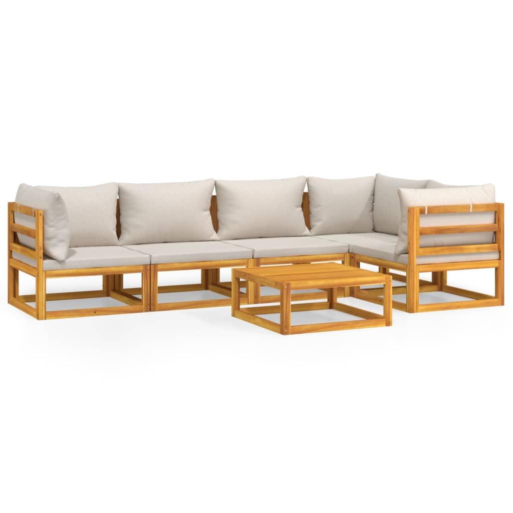 6 Piece Garden Lounge Set with Light Grey Cushions Solid Wood