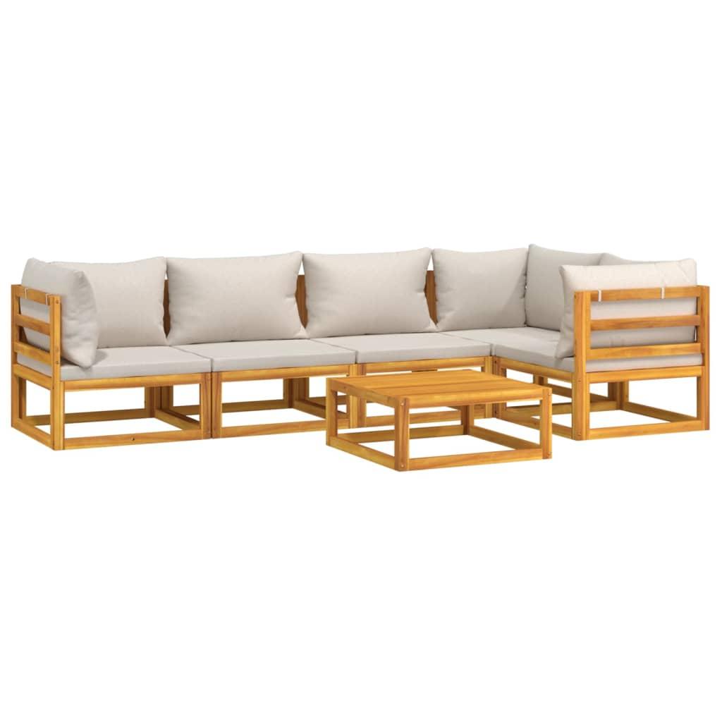 6 Piece Garden Lounge Set with Light Grey Cushions Solid Wood