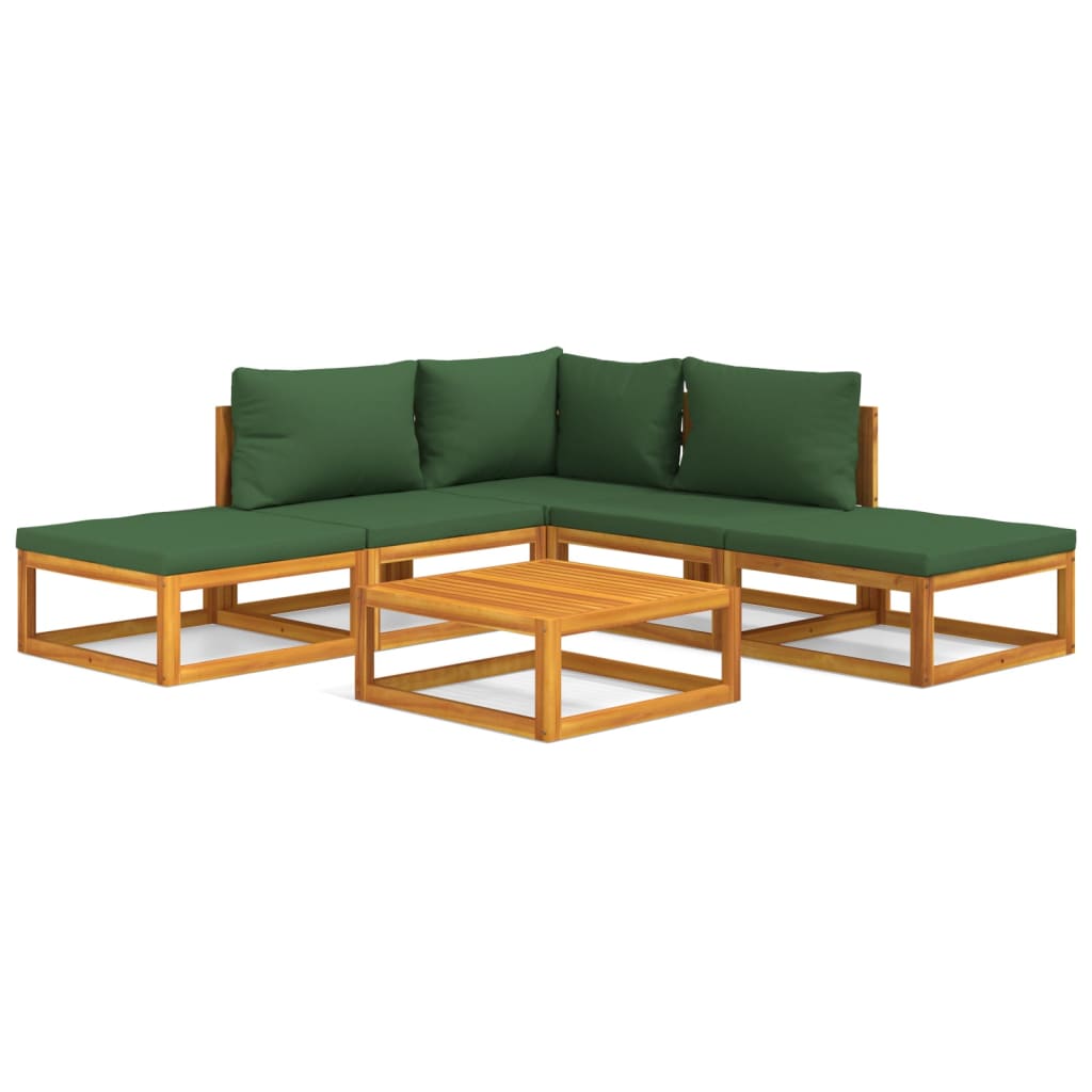 6 Piece Garden Lounge Set with Green Cushions Solid Wood