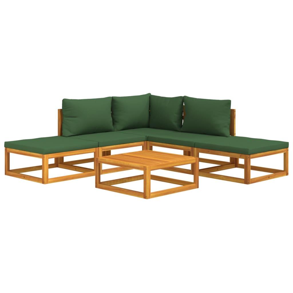 6 Piece Garden Lounge Set with Green Cushions Solid Wood