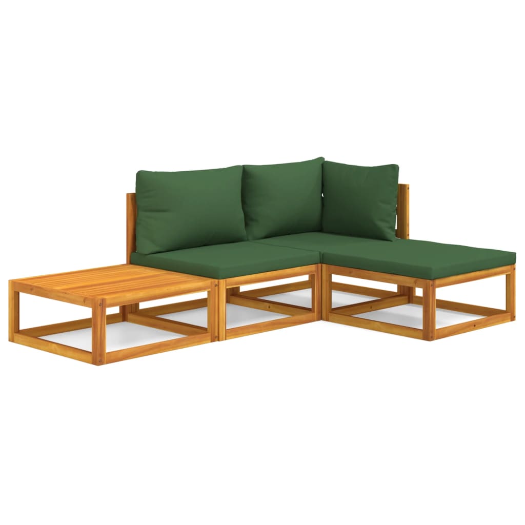 4 Piece Garden Lounge Set with Green Cushions Solid Wood