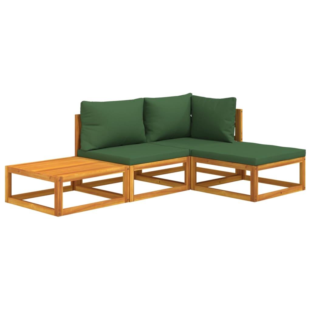 4 Piece Garden Lounge Set with Green Cushions Solid Wood