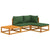 4 Piece Garden Lounge Set with Green Cushions Solid Wood