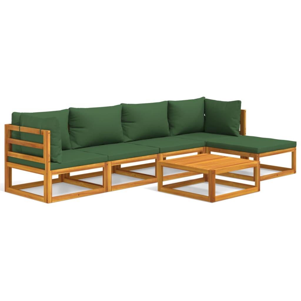 6 Piece Garden Lounge Set with Green Cushions Solid Wood