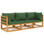 3 Piece Garden Lounge Set with Green Cushions Solid Wood