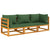 3 Piece Garden Lounge Set with Green Cushions Solid Wood