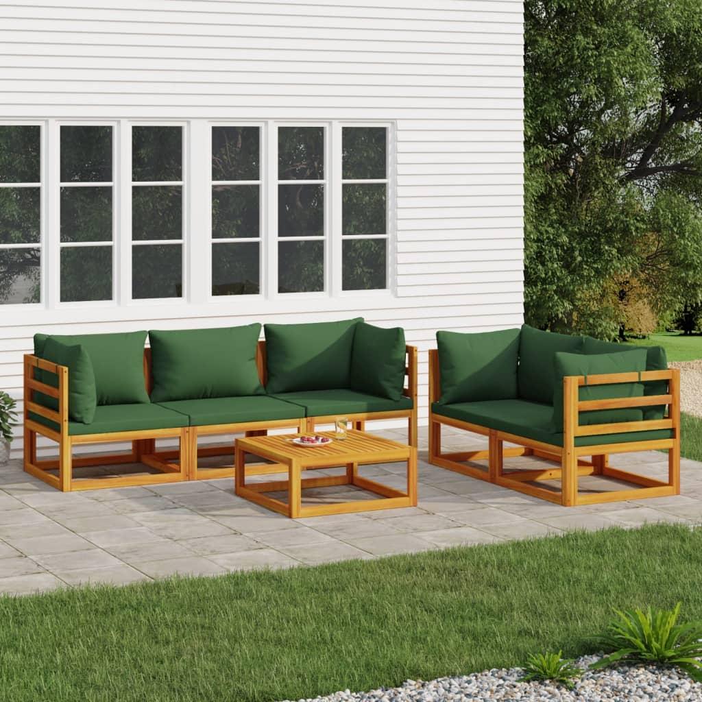 6 Piece Garden Lounge Set with Green Cushions Solid Wood