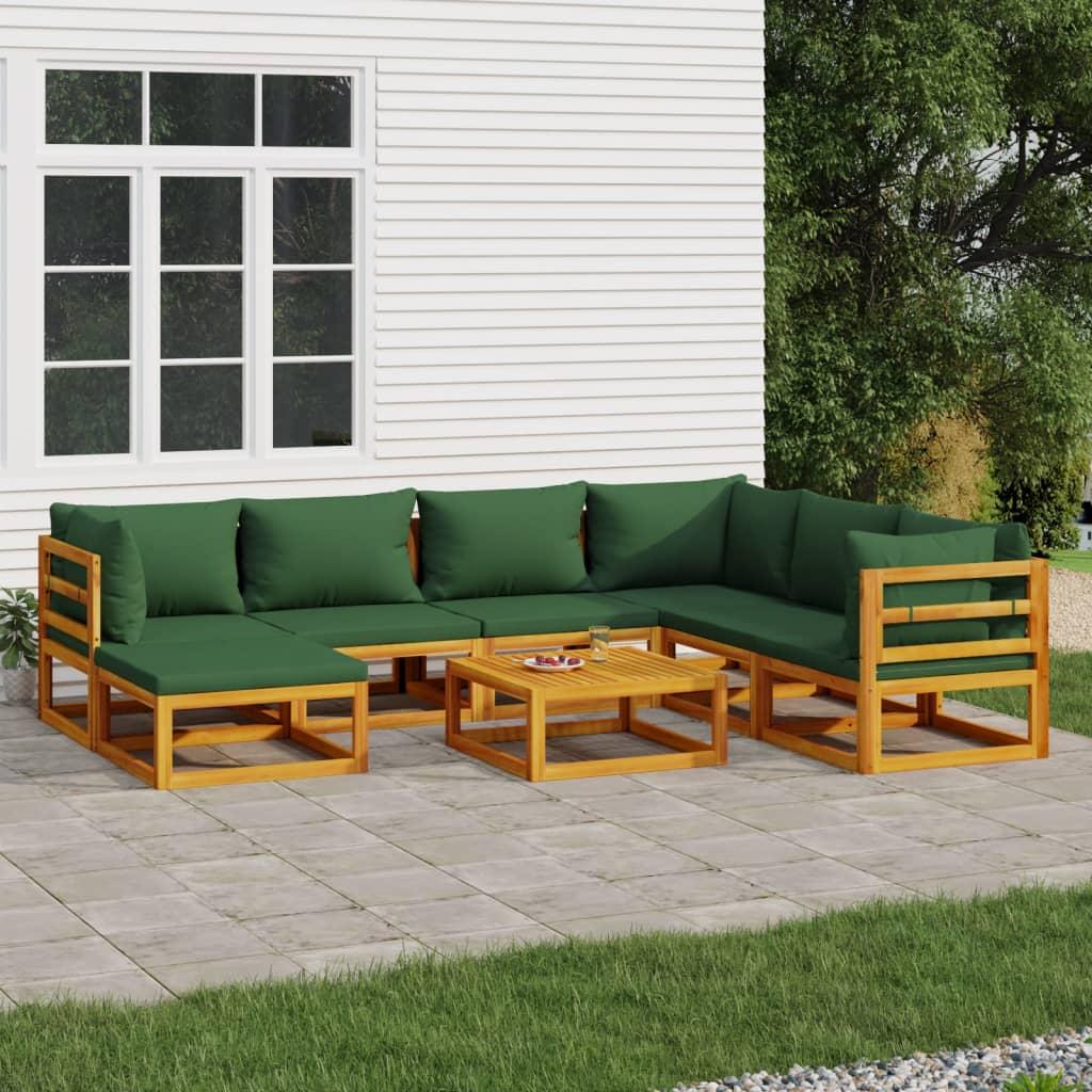 8 Piece Garden Lounge Set with Green Cushions Solid Wood