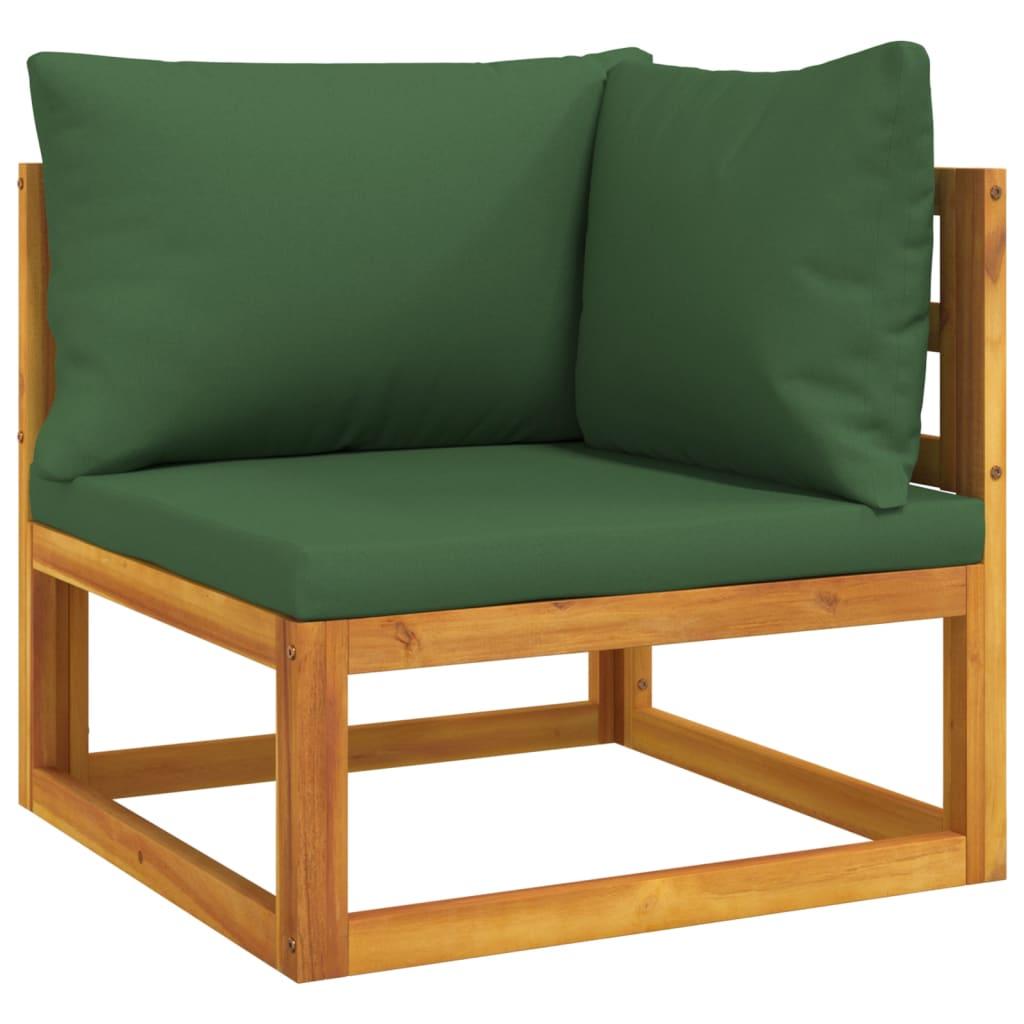 10 Piece Garden Lounge Set with Green Cushions Solid Wood