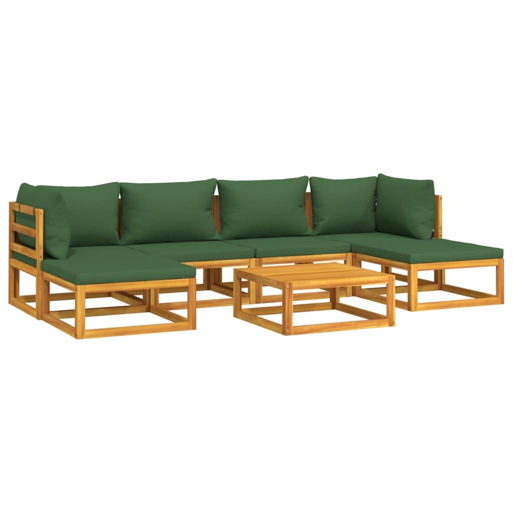 7 Piece Garden Lounge Set with Green Cushions Solid Wood