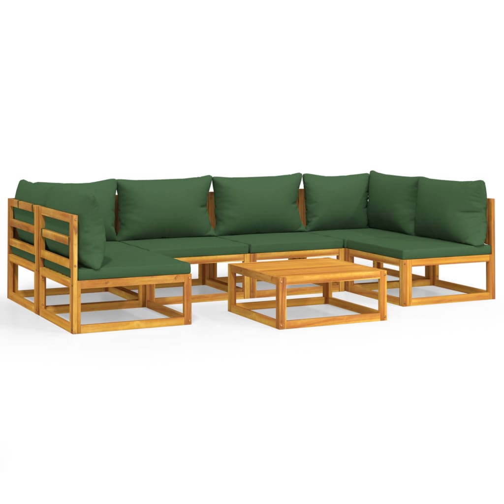 7 Piece Garden Lounge Set with Green Cushions Solid Wood