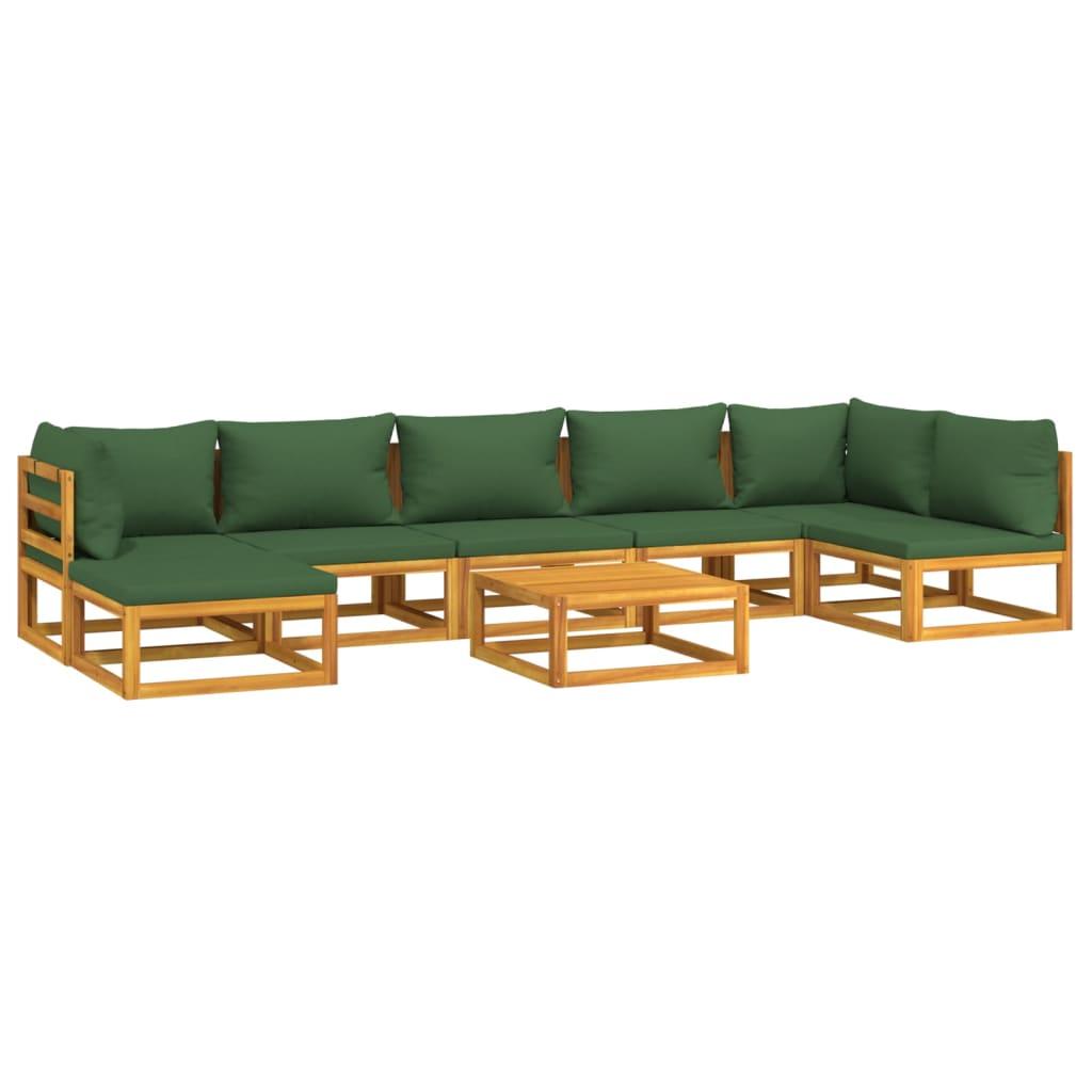 8 Piece Garden Lounge Set with Green Cushions Solid Wood