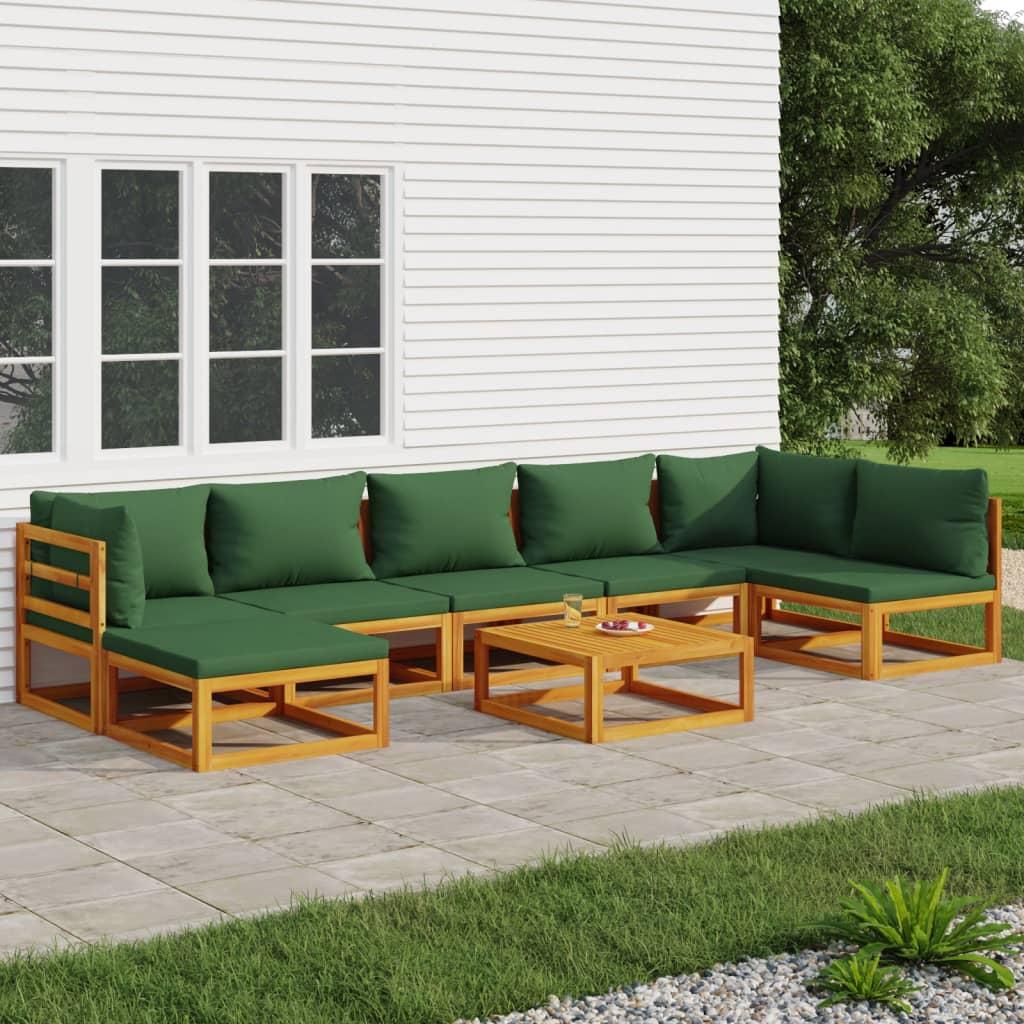 8 Piece Garden Lounge Set with Green Cushions Solid Wood