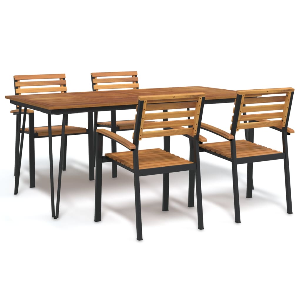 5 Piece Garden Dining Set Solid Wood Acacia and Metal