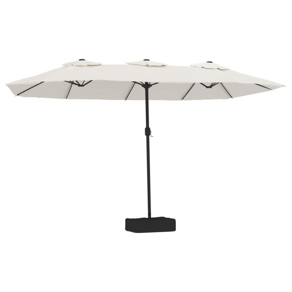 Double-Head Garden Parasol with LEDs Sand White 449x265 cm