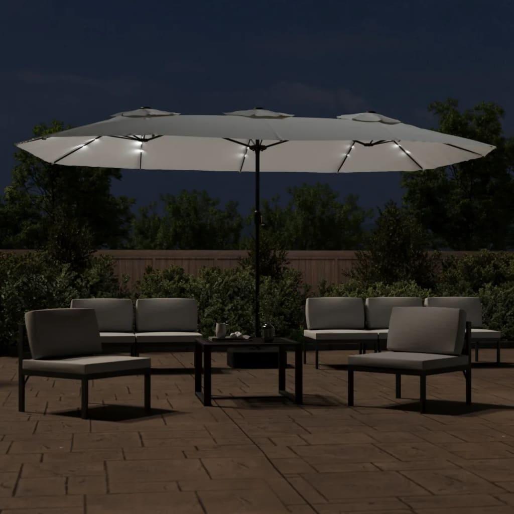 Double-Head Garden Parasol with LEDs Sand White 449x265 cm