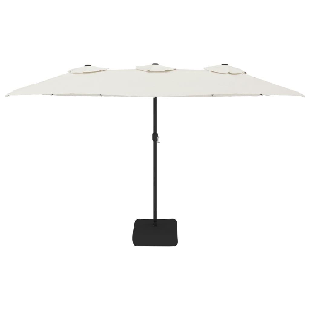 Double-Head Garden Parasol with LEDs Sand White 449x265 cm