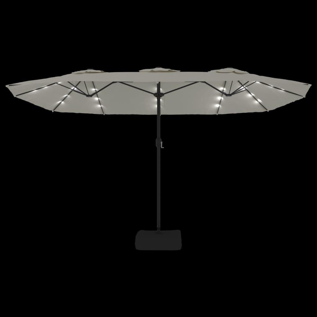 Double-Head Garden Parasol with LEDs Sand White 449x265 cm