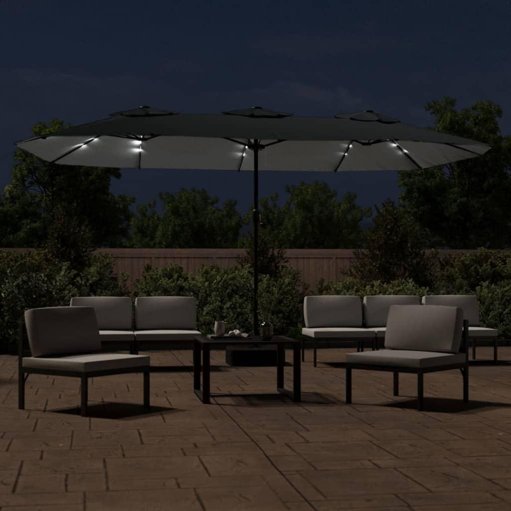 Double-Head Garden Parasol with LEDs Anthracite 449x265 cm