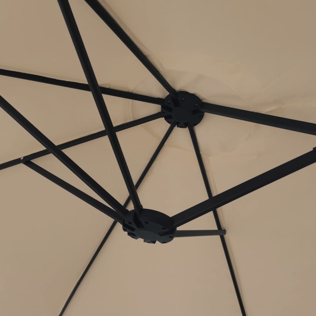 Double-Head Garden Parasol with LEDs Taupe 449x265 cm