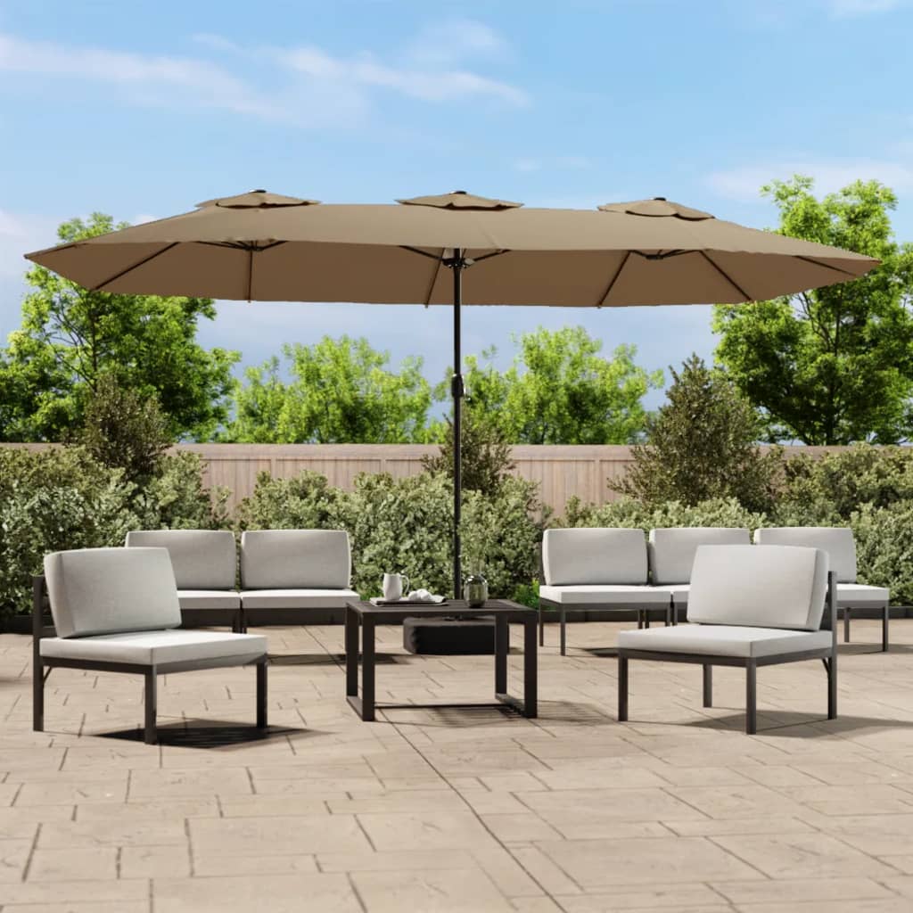 Double-Head Garden Parasol with LEDs Taupe 449x265 cm