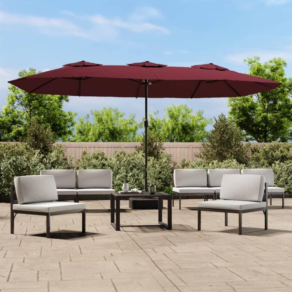 Double-Head Garden Parasol with LEDs Bordeaux Red 449x265 cm