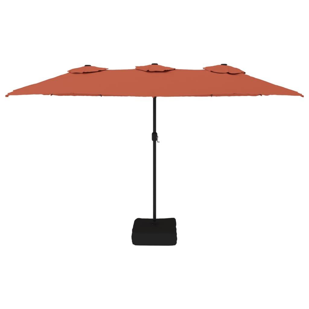 Double-Head Garden Parasol with LEDs Terracotta 449x265 cm