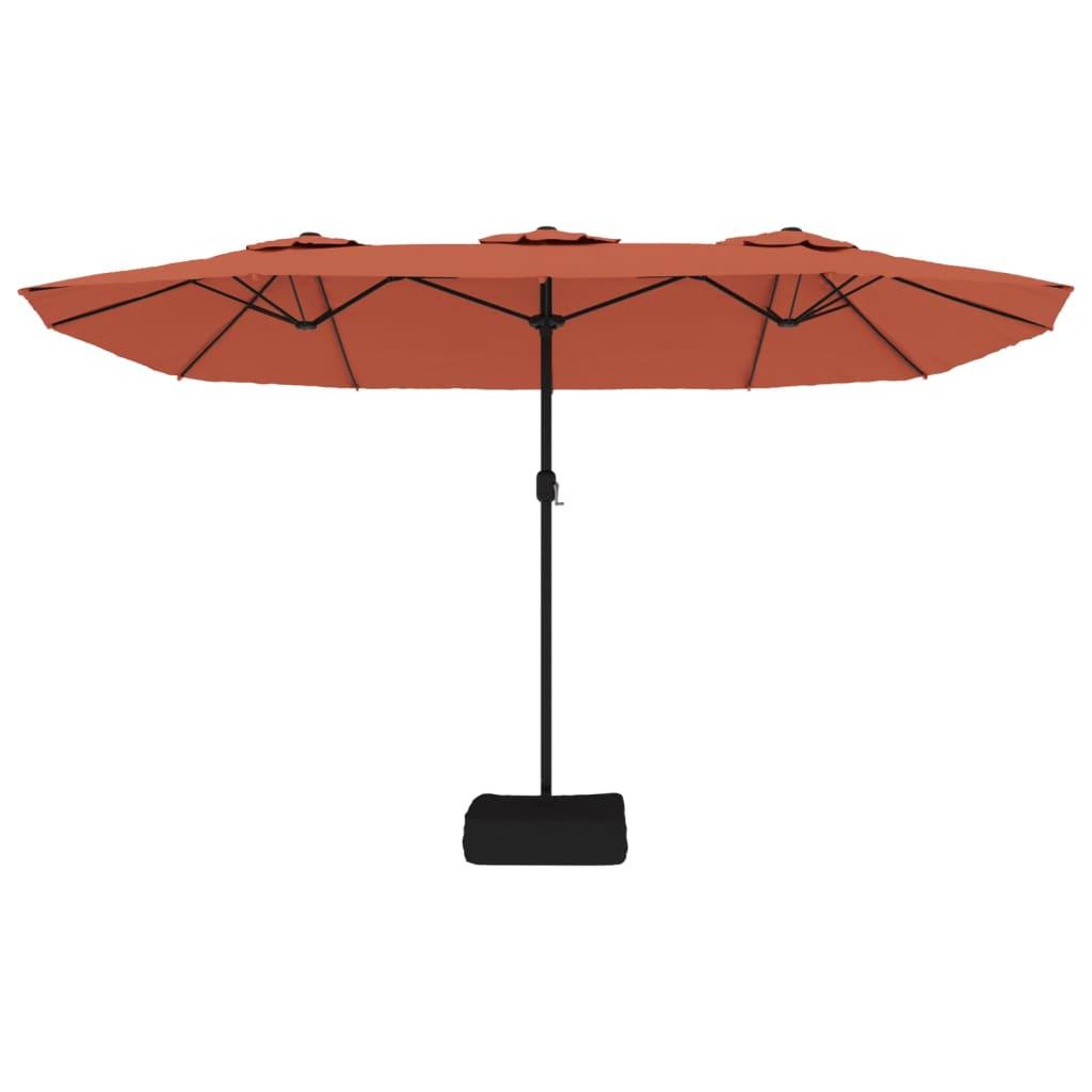 Double-Head Garden Parasol with LEDs Terracotta 449x265 cm