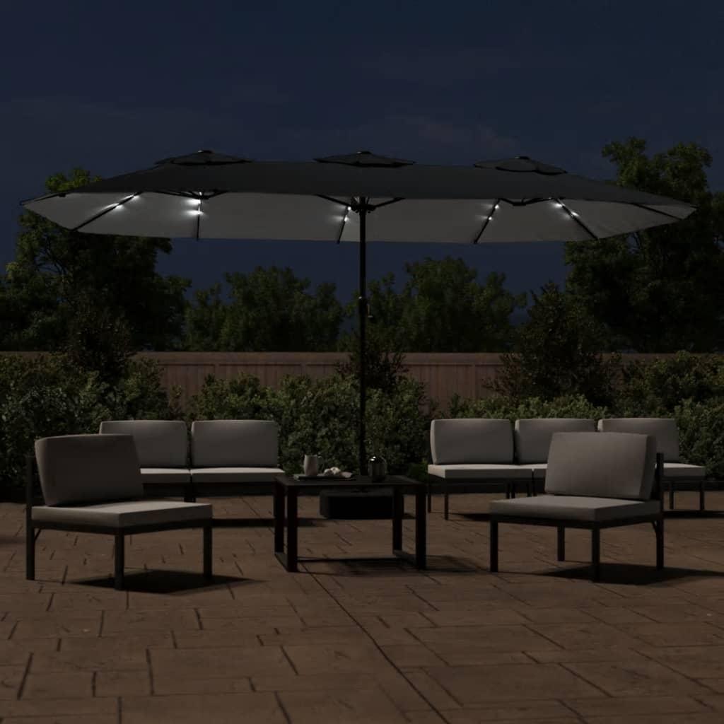 Double-Head Garden Parasol with LEDs Black 449x265 cm
