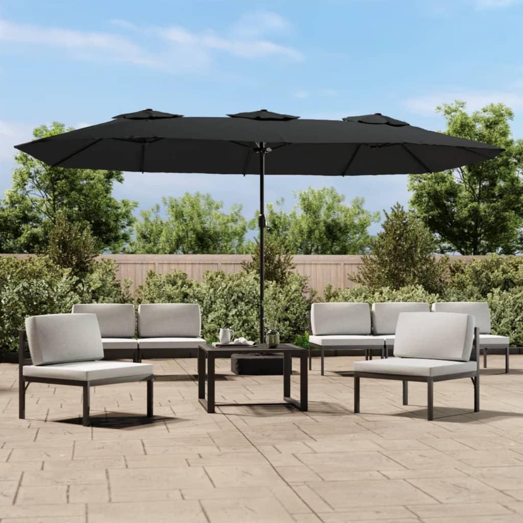 Double-Head Garden Parasol with LEDs Black 449x265 cm