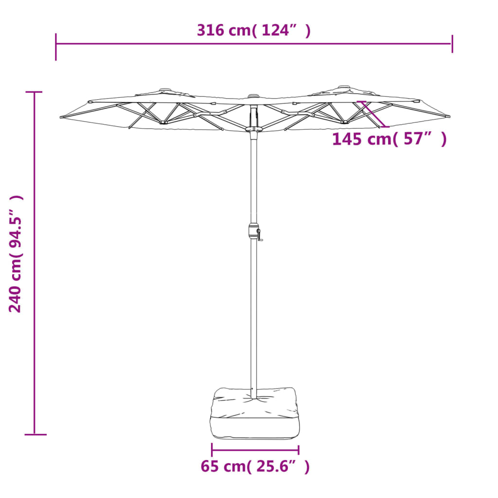 Double-Head Garden Parasol Green 316x145 cm