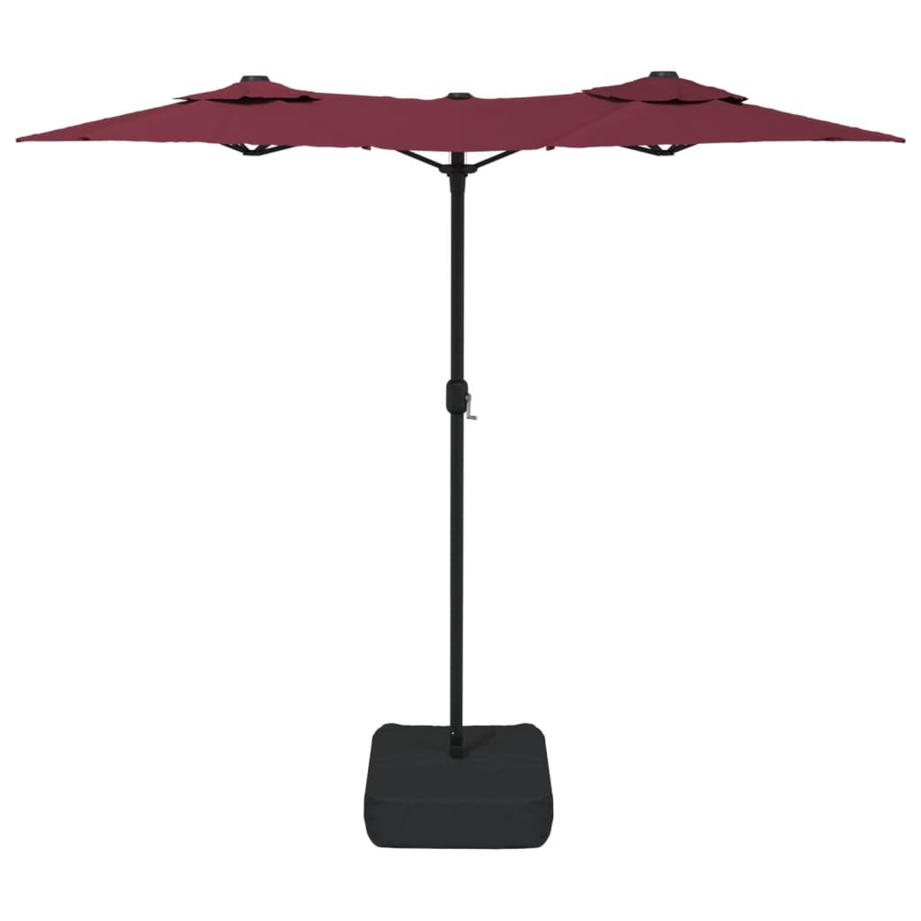 Double-Head Garden Parasol with LEDs Bordeaux Red 316x240 cm