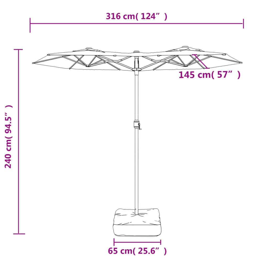 Double-Head Garden Parasol with LEDs Bordeaux Red 316x240 cm