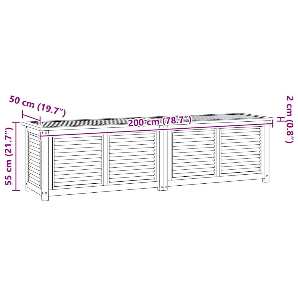 Garden Storage Box with Bag 200x50x55 cm Solid Wood Teak