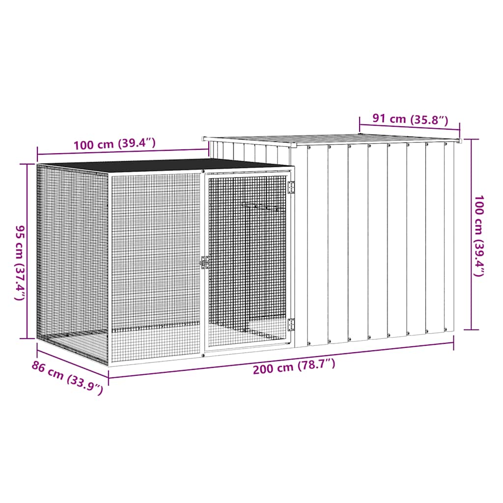 Rabbit Cage Anthracite 200x91x100 cm Galvanised Steel