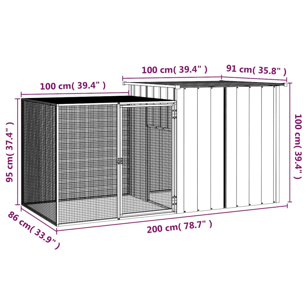 Rabbit Cage Grey 200x91x100 cm Galvanised Steel