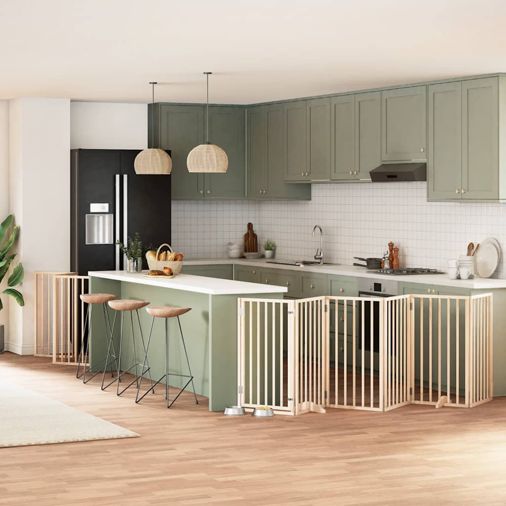 Dog Gate with Door Foldable 12 Panels 600 cm Poplar Wood