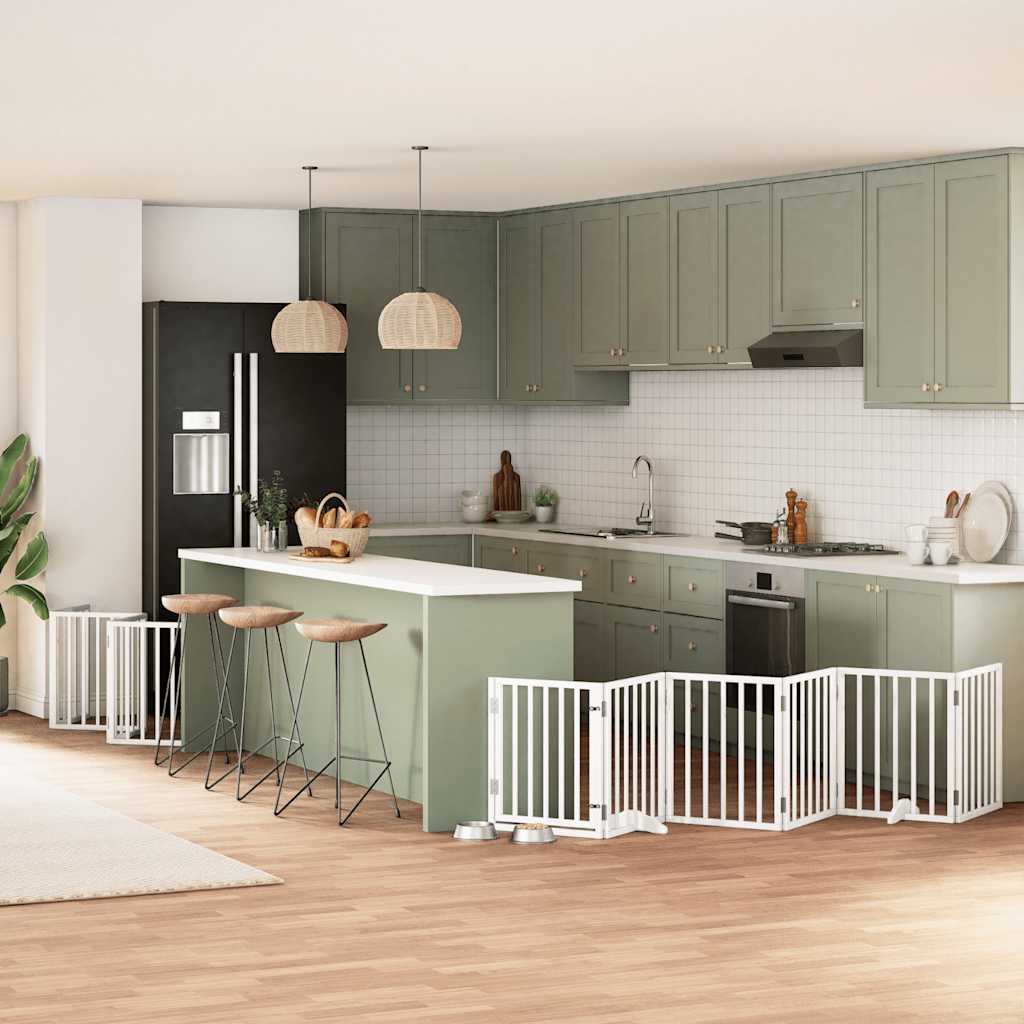 Dog Gate with Door Foldable 12 Panels White 600 cm Poplar Wood