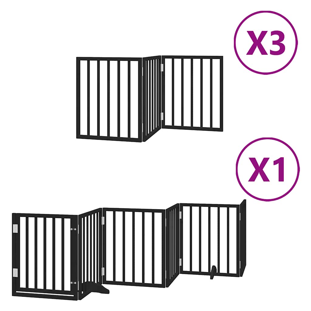 Dog Gate with Door Foldable 15 Panels Black 750 cm Poplar Wood