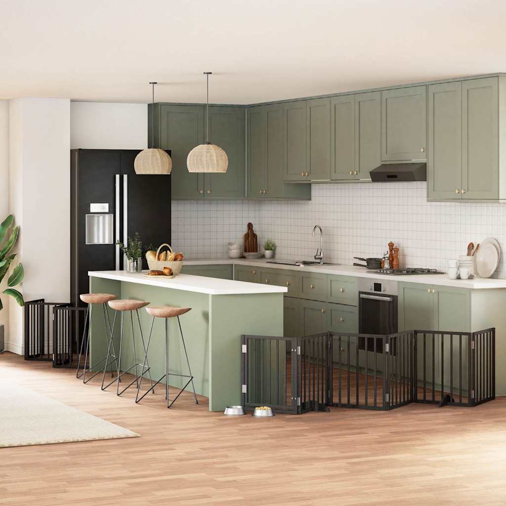 Dog Gate with Door Foldable 15 Panels Black 750 cm Poplar Wood