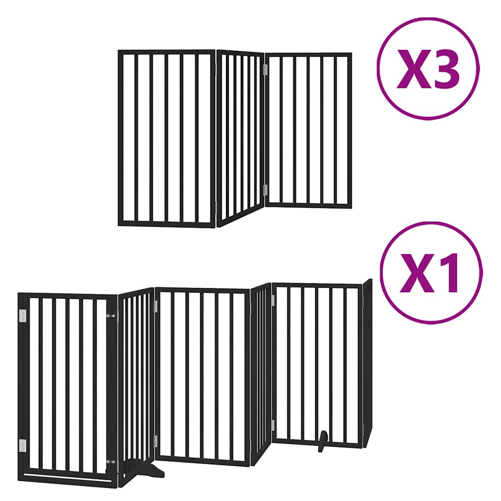 Dog Gate with Door Foldable 15 Panels Black 750 cm Poplar Wood