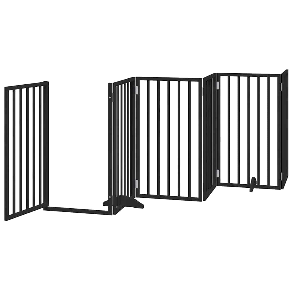 Dog Gate with Door Foldable 15 Panels Black 750 cm Poplar Wood