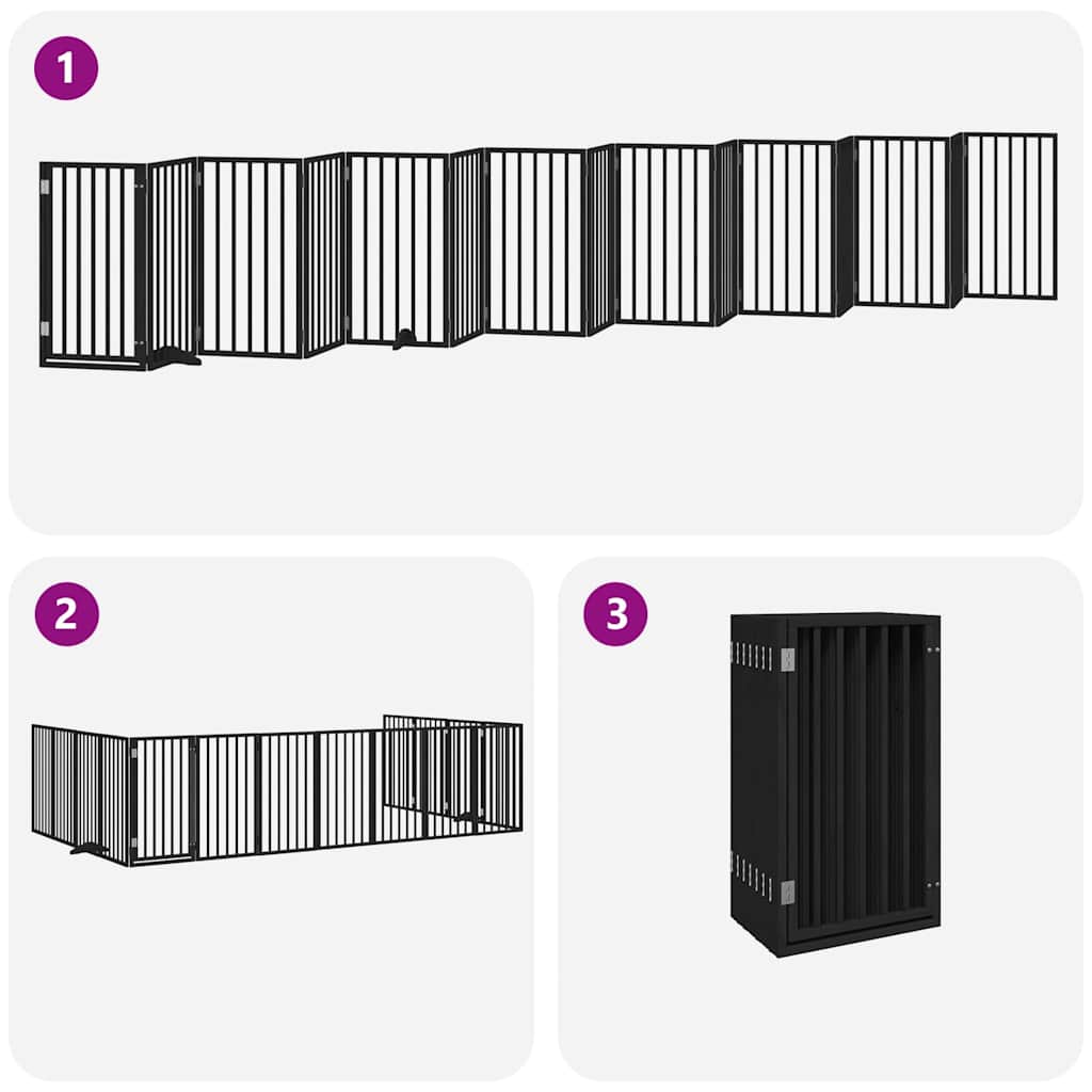 Dog Gate with Door Foldable 15 Panels Black 750 cm Poplar Wood