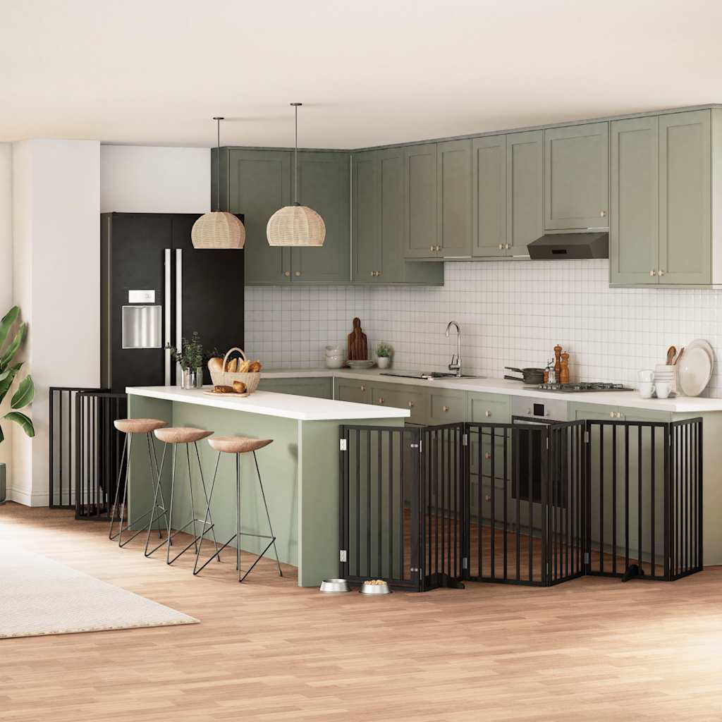 Dog Gate with Door Foldable 15 Panels Black 750 cm Poplar Wood