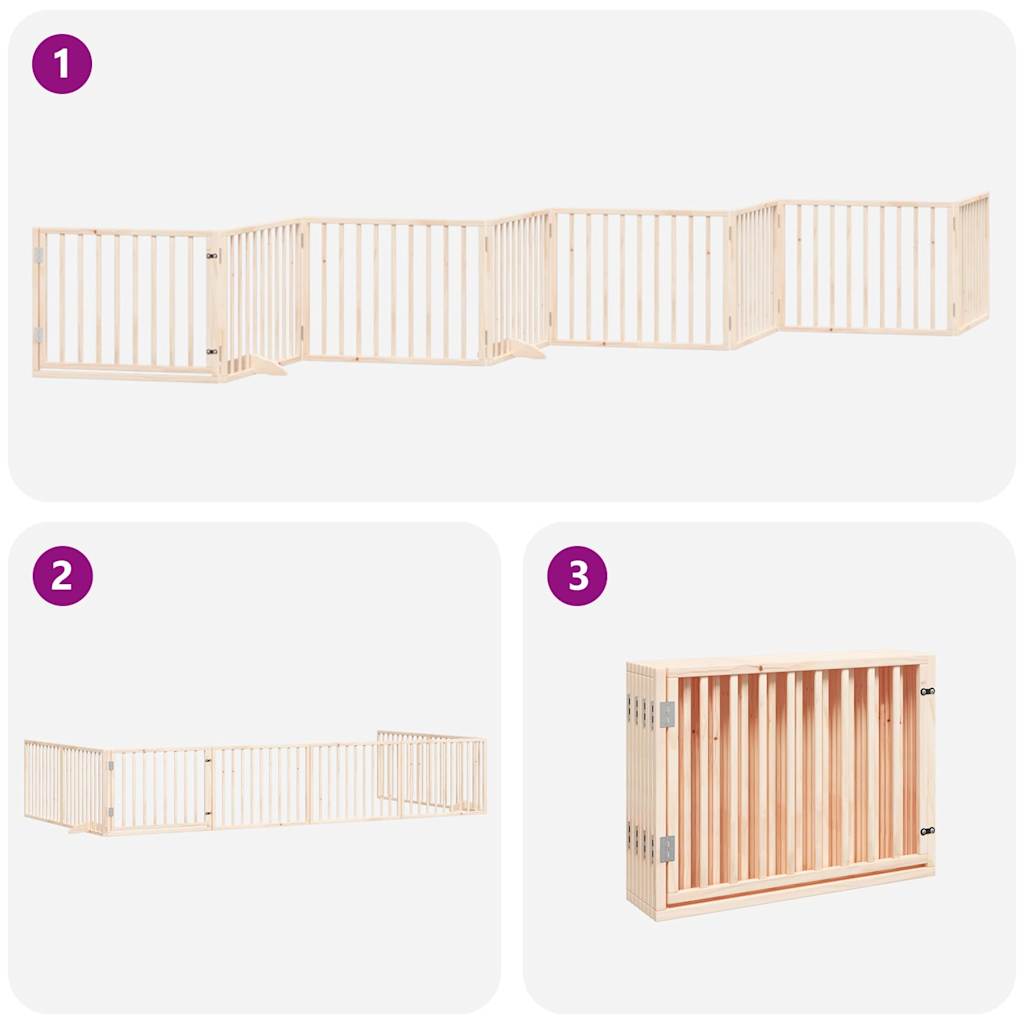 Dog Gate with Door Foldable 8 Panels 640 cm Poplar Wood