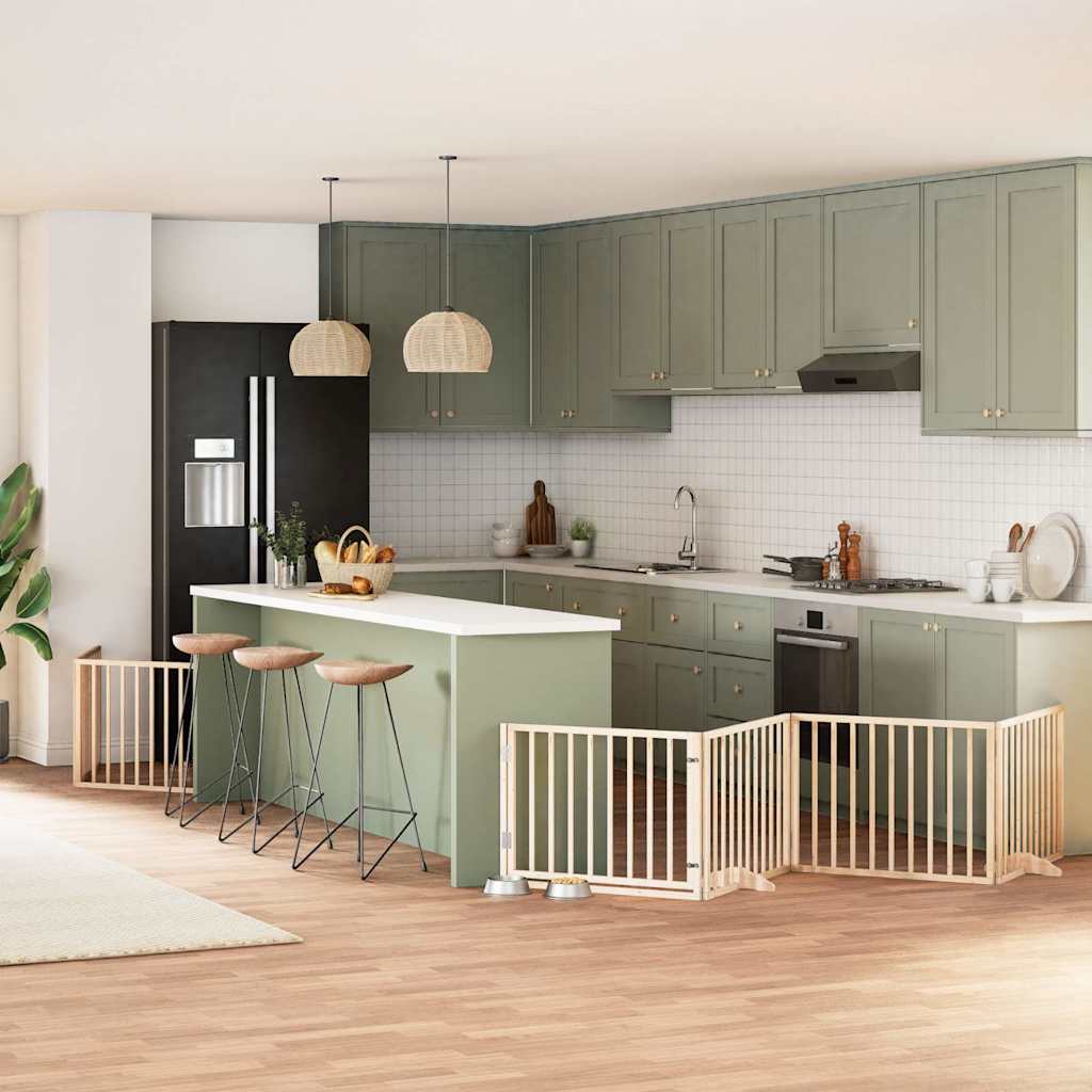 Dog Gate with Door Foldable 8 Panels 640 cm Poplar Wood