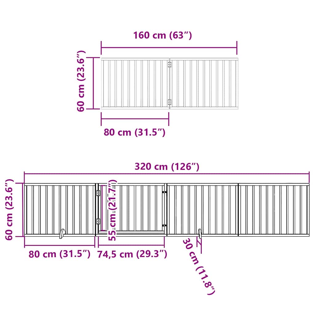 Dog Gate with Door Foldable 12 Panels White 960 cm Poplar Wood