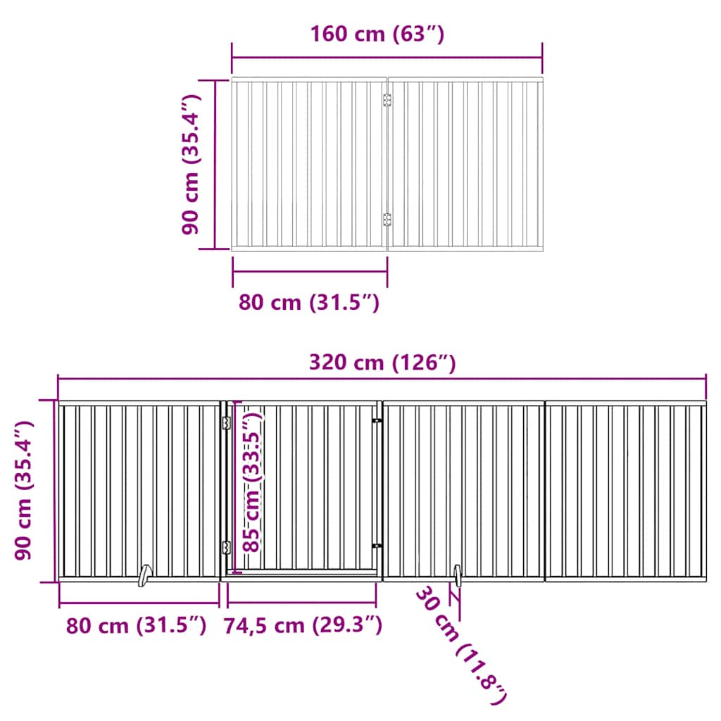Dog Gate with Door Foldable 6 Panels White 480 cm Poplar Wood