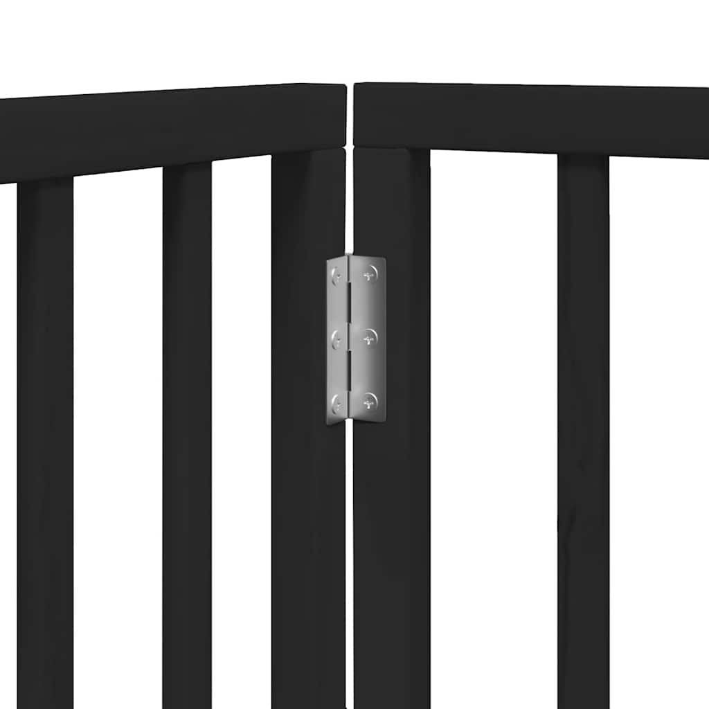 Dog Gate with Door Foldable 8 Panels Black 640 cm Poplar Wood